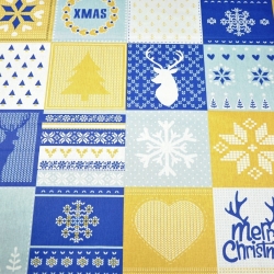 Baumwolle 100% Weihnachtsmuster Patchwork blau-beige  