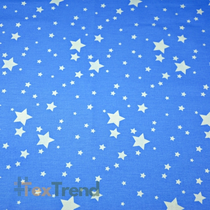 Baumwolle 100% Galaxie klein weiß auf blauem Hintergrund  