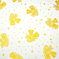 Baumwolle 100% Weihnachtsmuster goldene und glänzende Glocken auf weißem Hintergrund  