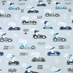 Flanell Rennkaninchen auf grauem Hintergrund  