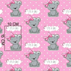 Baumwolle 100% Bären GIRL auf rosa mit weißen Punkten Hintergrund  