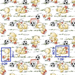 Baumwolle 100% Fußball spielende Bären auf weißem Hintergrund  