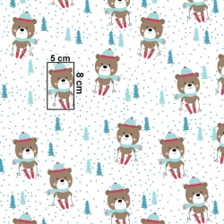 Baumwolle 100% mintgrüne Skifahrer-Bären auf weißem Hintergrund  