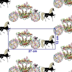 Baumwolle 100% Pferde mit Kutsche auf weißem Hintergrund  