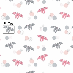Baumwolle 100% Fledermäuse grau-rosa auf weißem Hintergrund  