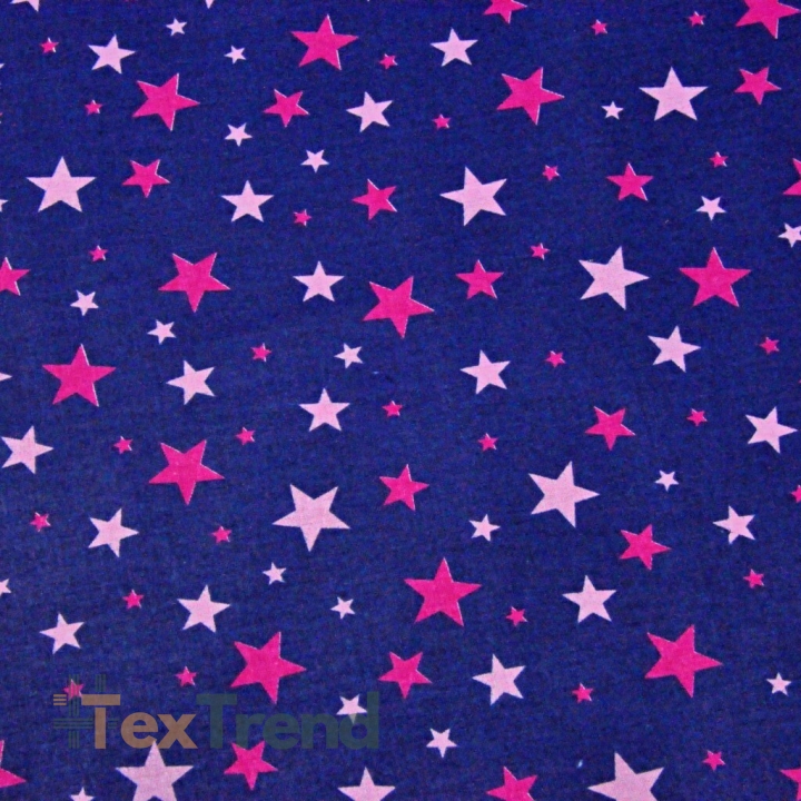 Baumwolle 100% Sterne neu klein und groß dunkel- und hellrosa auf dunkelblauem Hintergrund  