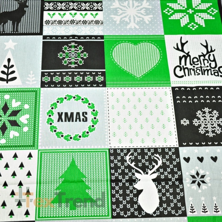 Baumwolle 100% Weihnachtsmuster Patchwork grau-grün  