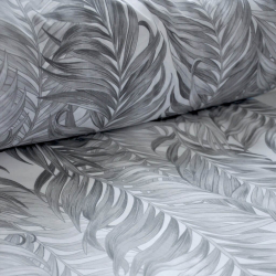 Baumwolle 100% graue Palmenblätter auf weißem Hintergrund  