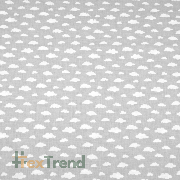 Baumwolle 100% MINI Wolken weiß auf grauem Hintergrund  