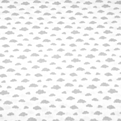 Baumwolle 100% MINI Wolken grau auf weißem Hintergrund  