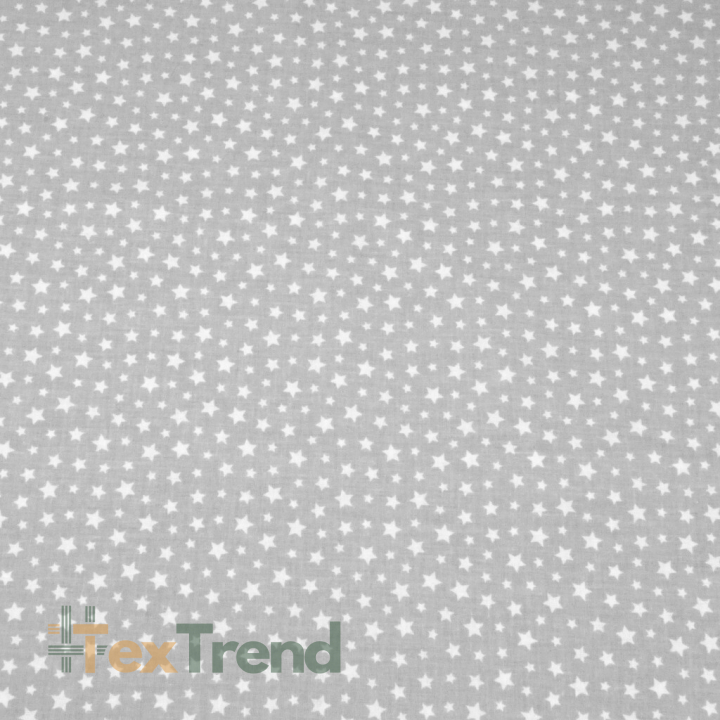 Baumwolle 100% MINI Sterne weiß auf grauem Hintergrund  