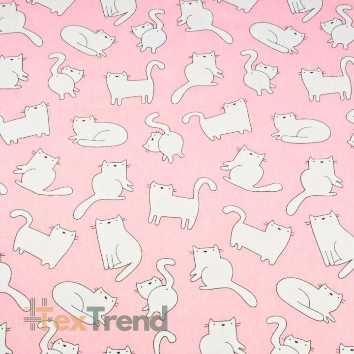 Baumwolle 100% weiße Katzen auf rosa Hintergrund  