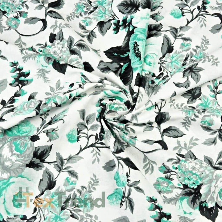 Baumwolle 100% Blumen Rosen in mintgrau  