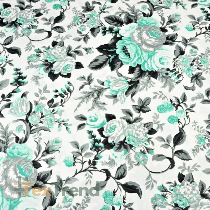 Baumwolle 100% Blumen Rosen in mintgrau  