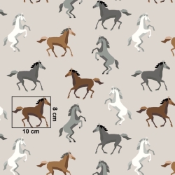 Baumwolle 100% Pferde grau-braun auf beigem Hintergrund  