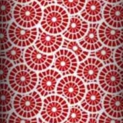 Baumwolle 100% geometrische Rosette rot auf weißem Hintergrund  