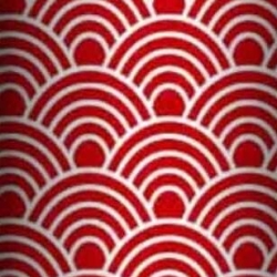 Baumwolle 100% geometrische Schuppen weiß auf rotem Hintergrund  