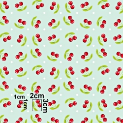 Baumwolle 100% Kirschen auf mintfarbenem Hintergrund  