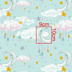 Baumwolle 100% goldene Monde mit Wolken auf mintfarbenem Hintergrund  