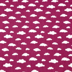 Baumwolle 100% Wolken MINI weiß auf bordeauxfarbenem Hintergrund  
