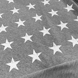 Jersey-Stoff - weiße Sterne auf grauem Melange-Hintergrund  
