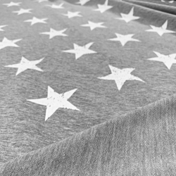 Jersey-Stoff - weiße Sterne auf grauem Melange-Hintergrund  