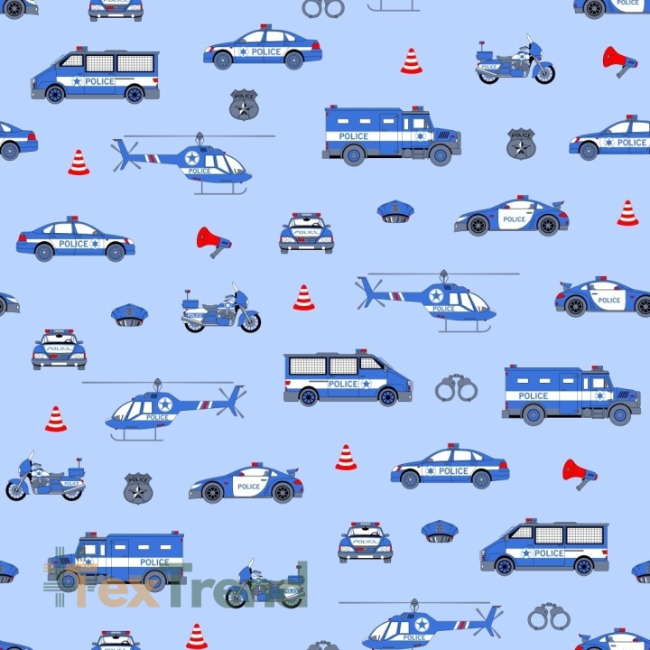Baumwolle 100% Polizei blau auf blauem Hintergrund  