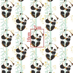 Baumwolle 100% goldene Pandas mit Bambus auf weißem Hintergrund  