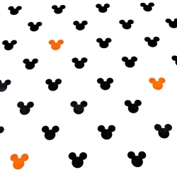 Baumwolle 100% MIKI schwarz-orange auf weißem Hintergrund  