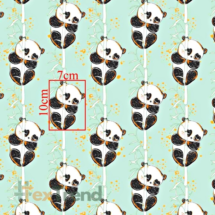 Baumwolle 100% goldene Pandas mit Bambus auf mintfarbenem Hintergrund  