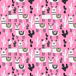 Baumwolle 100% Alpakas mit Kakteen auf rosa Hintergrund  