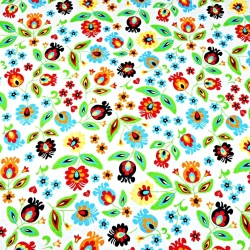 Jersey-Stoff Digitaldruck, Łowicz-Muster auf weißem Hintergrund  