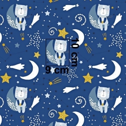 Baumwolle 100% Bären auf dem Mond auf dunkelblauem Hintergrund  