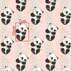 Baumwolle 100% goldene Pandas mit Bambus auf rosa Hintergrund  