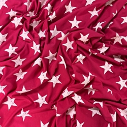 Sweatshirtstoff Loop - weiße Sterne auf amaranth Hintergrund  