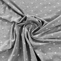 Jersey-Stoff - weiße Hashtags auf grauem Melange-Hintergrund  