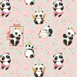 Baumwolle 100% goldene verrückte Pandas auf rosa Hintergrund  