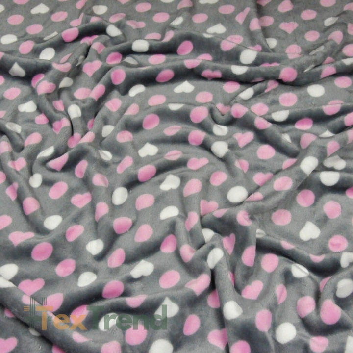 Polar plus rosa-weiße Punkte und Herzen auf grauem Hintergrund  