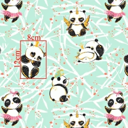 Baumwolle 100% goldene verrückte Pandas auf mintfarbenem Hintergrund  