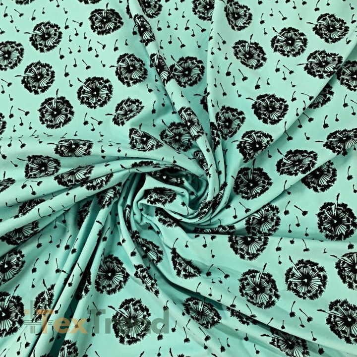 Sweatshirtstoff Loop - schwarze Pusteblumen auf mintgrünem Hintergrund  