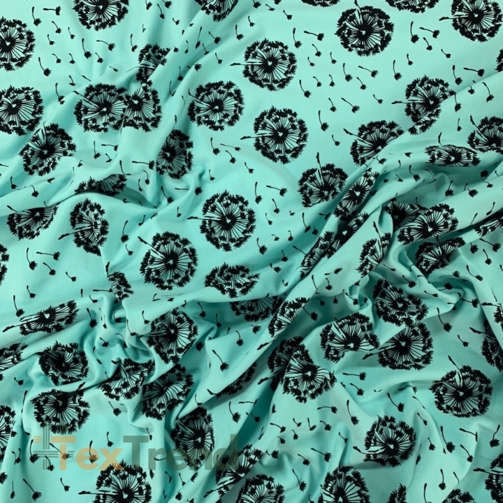 Sweatshirtstoff Loop - schwarze Pusteblumen auf mintgrünem Hintergrund  