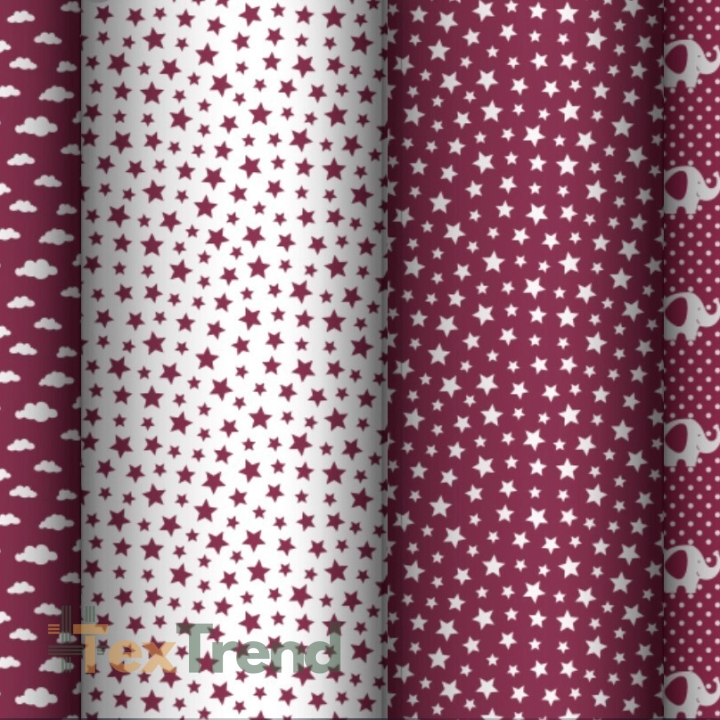 Baumwolle 100% Zickzack MINI weiß-bordeaux  