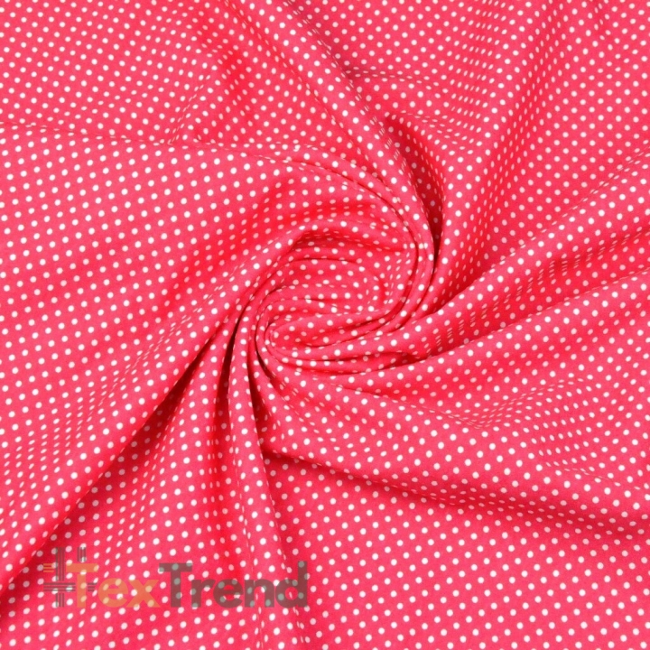 Jersey-Stoff mit weißen Punkten auf rosa Hintergrund  