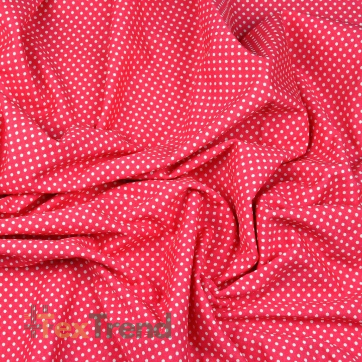 Jersey-Stoff mit weißen Punkten auf rosa Hintergrund  