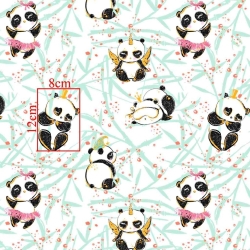 Baumwolle 100% goldene verrückte Pandas auf weißem Hintergrund  