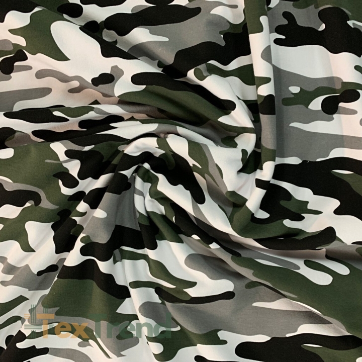 Jersey-Stoff - Camouflage grün-grau-weiß-schwarz  