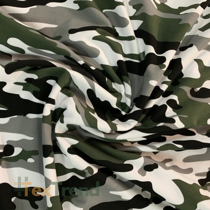Jersey-Stoff - Camouflage grün-grau-weiß-schwarz  