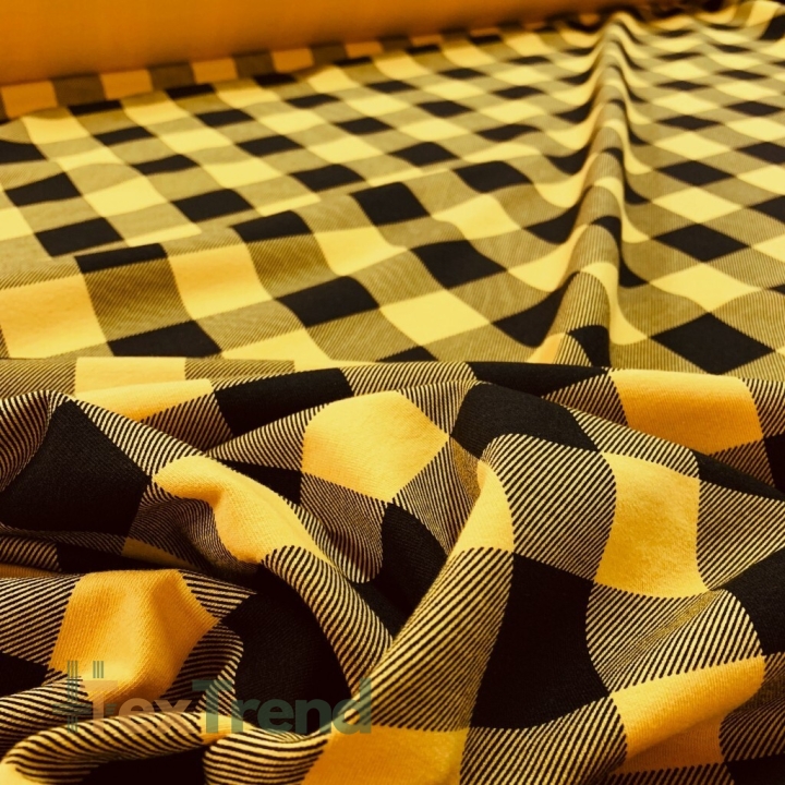 Sweatshirtstoff Loop - kariert schwarz-senfgelb  