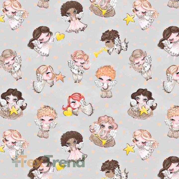 Baumwolle 100% goldene Engelchen beige auf grauem Hintergrund  