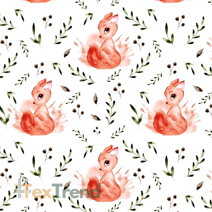 Baumwolle 100% Eichhörnchen mit Zweigen auf weißem Hintergrund  